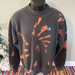 Champion Tie Dye Crew Neck Sweatshirt Gray Acid Wash Small